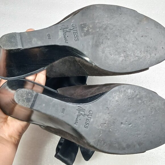 Guess by Marciano PManella Black Multi Suede Lace-Up Wedge Sandals 8 w/ Box VGUC - Picture 13 of 16